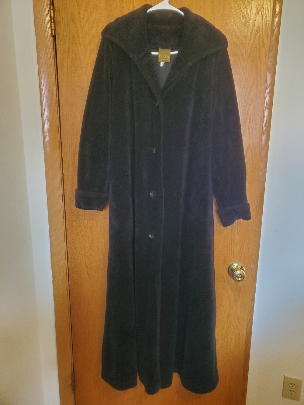 Long Black Plush Hooded Coat